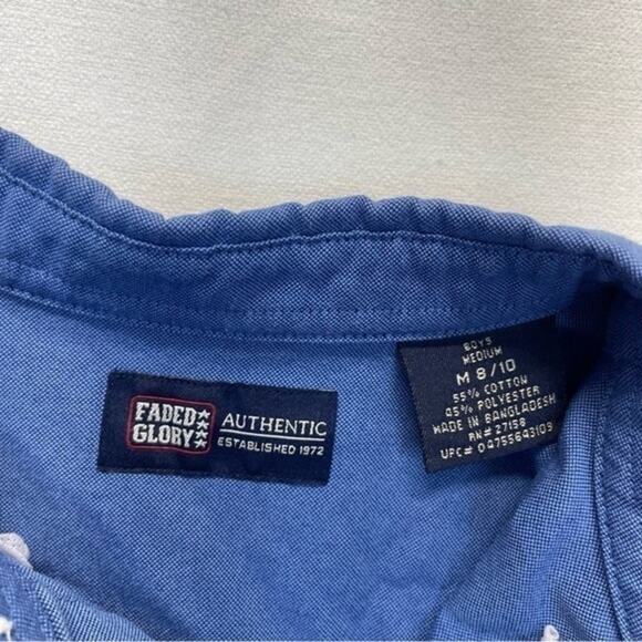 Faded Glory Button Down Shirt long sleeve oxford blue boys size 8-10 - Picture 6 of 7